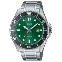 CASIO STANDARD 200m atsparumas vandeniui Kvarcinis mechanizmas Nerūdijančio plieno apyrankė Unisex Žalias ciferblatas MDV-107D-3A2V Green Dial black