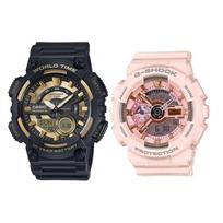 CASIO Unisex Pair Table Series Black Watch AEQ-110BW-9A+GMA-S110MP-4A1 Black Strap+Pink Strap (Pair) gray