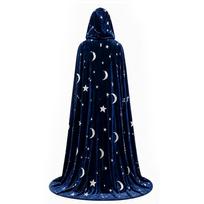 Mėnulio ir žvaigždžių rašto Helovino su gobtuvu apsiaustas su dideliu gobtuvu Cosplay kostiumas 150cm Blue black