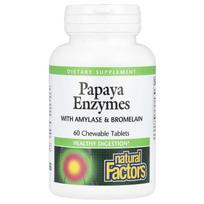 Natural Factors, su papajų fermentais, amilaze ir bromelainu, 60 kramtomųjų tablečių