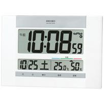 Seiko Clock Wall Comfort Humidity Slim White Pearl SQ429W Clock/Desk Clock, Radio-Controlled, Digital, Calendar, Level, Temperature, Display, Design, balta
