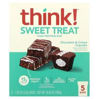 Think !, Sweet Treat, High Protein Bar, Chocolate & Cream Cupcakes, 5 Bars, 2.01 oz (57 g)
