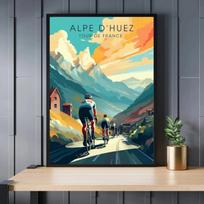 Dviračio ir dviratininko Tour De France plakatas Alpe D'Huez trasa Peizažo atspaudai Drobės tapyba Sienų paveikslas Svetainei Namų dekoras 60cm×90cm NoFrame