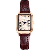 JEWELRYWE Women's Analog Quartz Watch Square Case Roman Numeral Dial Leather Strap Brown JW336P0014 black