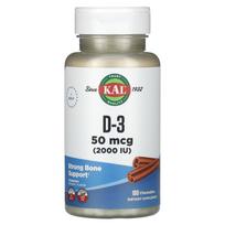 KAL, D-3, Cinnamon, 50mcg (2,000IU), 100 chewable tablets