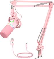 MAONO Gaming USB XLR Dynamic Dedicated Software Unidirectional PC Mute Volume RGB Audio Mixer for Game Live Narration PD200XS Pink Microphone, rožinė