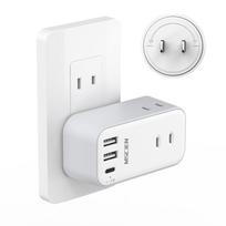 USB lizdo šakotuvas Besisukantis maitinimo šakotuvas su USB 3 kintamosios srovės lizdai 3 USB prievadai Aštuonkojo lizdas Aštuonkojo lizdas Apsauga nuo žaibo Šakinis lizdas Mažas ir lengvas white