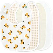 Dinosaur rabbit bib 4-piece set, dinosaur mustard, checked beige, plain beige, plain ivory, 1 set beige