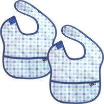2 waterproof baby food bibs, blue check, 2 pieces white