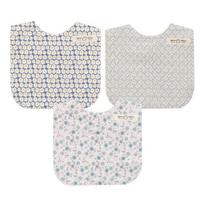 Dreaming Tofu cotton square bib 3-piece set, French flower + vintage leaf + i can fry, 3 pieces white