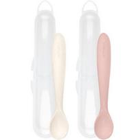 Mother K silicone self-directed baby food spoon set of 2, 1 set, ivory, baby pink white