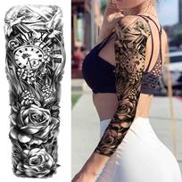 Laikinos visos rankos tatuiruotės rankovė vyrams Moterims tikroviškos netikros tatuiruotės kario liūto tigro gėlės tatuiruotės lipdukas juodas totemas maorių black