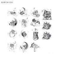 BLOWFISH FUGU 0025/tatuiruotės lipdukas tatuiruotės lipdukas/tigro tatuiruotės lipdukas, 1, 1 vnt. white