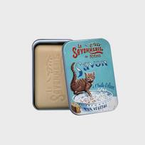Prancūziškas skardinis dėklas Muilas 200g 10. Playful Cat (32520) blue