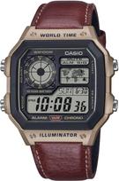 Casio Pasaulio laikas AE-1200WHL-5AV Vyriškas skaitmeninis laikrodis Metalinis rudas odinis dirželis gray