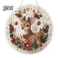Creative Craft Projects for Holidays Christmas Faux Pearl Painting Suncatcher Kit, Cute Santa Snowman Tree 3D Beaded DIY Art Set Ornament, Handmade E beige