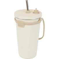 Wahei Freiz 570ml dramblio kaulo spalvos gertuvė su šiaudeliu, dvipusė izoliacija, nerūdijantis plienas, vakuuminė izoliacija, Toto krepšys (RH-1760) white
