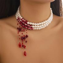 Kraujo perlų karoliai, Helovino gotikiniai karoliai, Pearl Choker karoliai moterims, varvantys kruvinų perlų vėriniai papuošalai Helovino vakarėlio kostiumo dovana One Size brown