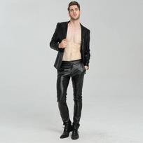 Vyriški pavasario ir rudens drabužiai Elastingos odinės kelnės Slim Fit Trend Siauros kasdienės odinės kelnės vyrams PU motociklininko kelnės 34 juoda