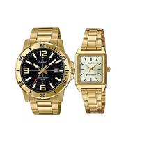 CASIO Unisex Pair Table Series Black Watch MTP-VD01G-1BV<P-V007G-9E Black Dial+Silver Dial (Couple Watch) black