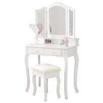 Hagihara komodos veidrodis, elegantiškas, princesės spalvos, baltas, trijų pusių, MD-6568WH [su taburete] balta
