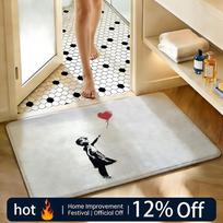 Soft Absorbent Non-Slip Rug Artist Banksy Floor Mat Home Decor Doormat Bedroom Floor Mat Shower Carpet 40x60cm beige