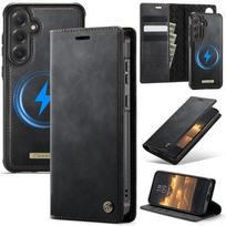 Magnetinis belaidžio įkrovimo odinis piniginės tipo dėklas telefonui Samsung Galaxy S26 Plus S25 FE S24 Ultra S23 S22 S21 A17 A56 (Samsung S20 FE) gray
