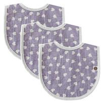 Bunny Blossom printed gauze bib, heart purple, 3 pieces, 1 piece white