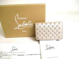 Autentiška Christian Louboutin Panettone Spikes smėlio spalvos odinė trisluoksnė piniginė #a404 Refurbished