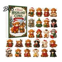 Holiday Ritual Gift Box 2026 Highland Cow Advent Calendar, 24 Day Christmas Countdown Calendar with 2D Acrylic Collectible Desktop Decoration A beige