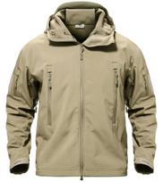 TACVASEN Sharkskin Softshell Fleece Stylish Sports Airsoft Size 3XL Men's Water-Repellent Coat, Jacket, Gear, Khaki, beige