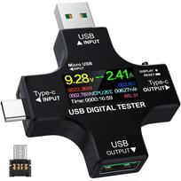 YEREADW USB matuoklis-testeris su IPS spalvotu skaitmeniniu LCD ir 8A juodu ekranu, C tipo įtampos/srovės tikrintuvas, 3.60-32.0V, 0-8A, galimybės, juoda