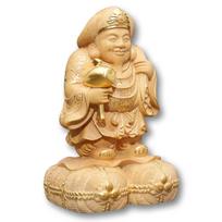 VICHE CATT Seven Lucky Gods Daikoku Statue Wood Carving Money Luck Good Luck Business Prosperity Blessing Sculpture Ornament Boxwood Tsuge 6cm Golden beige