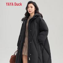 YAYA Women's Mid-length Diamond-Quilted Hooded Down Jacket 155 black
