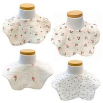 Luxury Baby 6-ply yogurt bib 4-piece set Flower type E, flower E set (peach, good luck, purple flower, rose), 1 set white