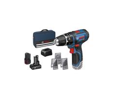 Akumuliatorinio smūginio suktuvo-gręžtuvo Bosch GSB 12V-15 rinkinys, 12 V, 1 x 4 Ah, 1 x 2 Ah, įkroviklis, priedai + krepšys