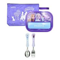 Lilpang Frozen 2 All-in-One Cutlery Plate Set + Wave Spoon Fork Set, Mixed Colors, Plate + Bag + Spoon + Fork, Popular Korean parenting items white