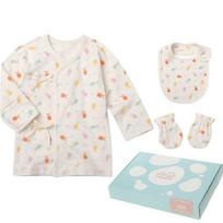 Organic newborn baby swaddle jeogori + bib + hand wrap set, korean baby products beige