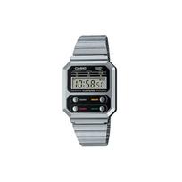 Casio Vintage serija A100 Pac-Man Pagrindinis modelis Kvadratinis laikrodis Daugiafunkcinis Kvarcinis mechanizmas Vyriški laikrodžiai Pilkas A100WE-1A Random Watch Box,Silver Strap gray
