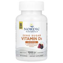 Nordic Naturals, Be cukraus vitaminas D3 guminukai, Puikūs laukinių uogų skonio, 25 mcg (1000 TV), 60 guminukų