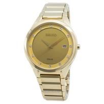 Seiko Solar Diamond Accents Gold Tone Stainless Steel SNE384 SNE384P9 SNE384P Men's Watch auksas