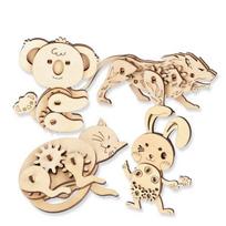 Medinis trimačio dėlionės gyvūnų C rinkinys korėjietiška 3D dėlionė beige