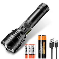 Žibintuvėlis LED Naujiena COB Darbinis Žibintas LCD Ekranas Skaitmeninis Likęs Galingas Karinis Naudojimas Stipriausias Super Didelis Ryškumas 5000000 Liumenų USB black