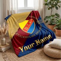 Djurgårdens IF Individualus vardas Tekstas Flanelinis pledas Futbolo logotipas Personalizuotas vilnos pledas Speciali dovana Sofai Miegamajam Namams 100cmx150cm
