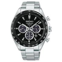 SEIKO SELECTION 100 meters waterproof stopwatch calendar solar Quartz Steel Strap 48.3*42.2mm men's watch black dial SBPY185 juoda