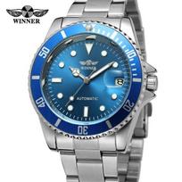 WINNER Classic Green Automatinis Vandeniui Atsparus Mechaninis Laikrodis Vyrams ir Moterims mėlyna