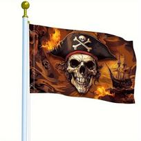 1pc Pirate Skull Flag - Durable Polyester Weatherproof Outdoor Decor with Vibrant Flame And Ship Design, Suitable for Yard, Patio, Porch, Halloween, P 60x90cm black