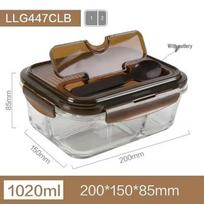 LocknLock 1020ml 2-Compartment Glass Lunch Box with Cutlery black