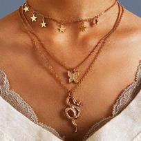 17KM Fashion Star Lock pakabukas kaklo papuošalas moterims Vintažinės storos storos grandinėlės Choker daugiasluoksnės monetos karoliai papuošalai dovanos brown