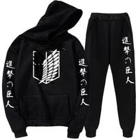 Atakuojantys milžiniški gobtuvai kelnių rinkiniai Anime kostiumas megztinis Gatvės apranga Vyriški megztiniai kostiumai sportiniai kostiumai sportinė apranga pavasario ruduo 4XL black